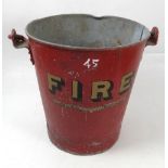 A painted metal fire bucket, from John Morris & Sons Ltd Salford , Manchester, with swing handle,