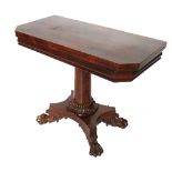A 19th century rosewood rectangular foldover tea table, with rebated corners,