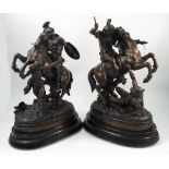 A pair of spelter Marley horses, inscribed to the back Moreau,