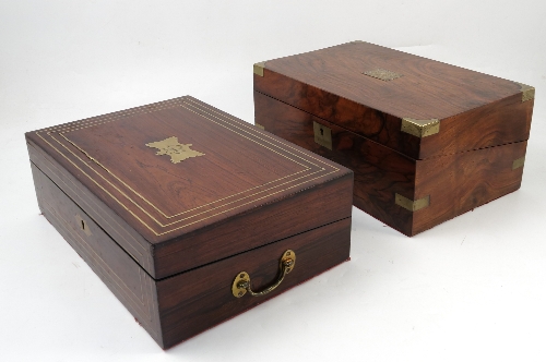 A 19th century rosewood and brass inlaid writing box,