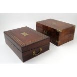 A 19th century rosewood and brass inlaid writing box,