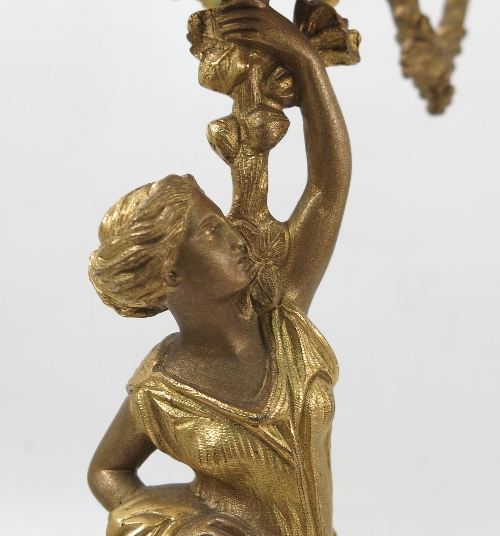 A gilt metal candelabrum, the four lights with vine branches supported by a female figure column, - Image 4 of 6