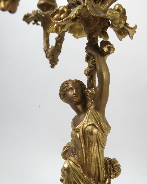 A gilt metal candelabrum, the four lights with vine branches supported by a female figure column, - Image 5 of 6