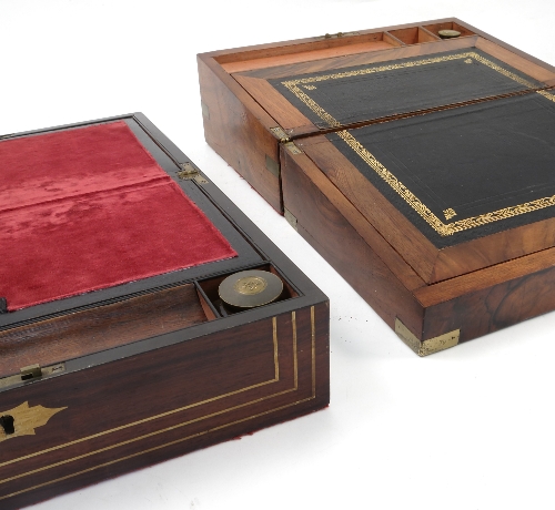 A 19th century rosewood and brass inlaid writing box, - Image 2 of 2