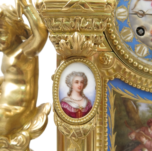 A 19th century ormolu and Sevres mantel clock, the back plate inscribed Japy Freres, - Image 9 of 15