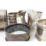 Five various hallmarked silver napkin rings, weight 4oz,