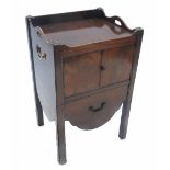 A Georgian mahogany tray top commode, with two cupboard doors below,