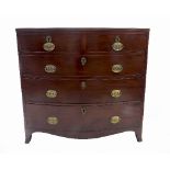 A 19th century mahogany bow front chest, of two short drawers over three long drawers,