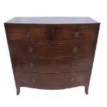 A 19th century mahogany bow front chest, with ebonised line inlay to the top,