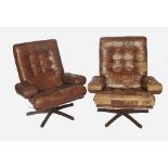 A pair of Mobel leather armchairs, with swivel action,