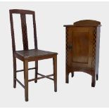 A pot cupboard and three chairs