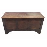 An Antique part elm coffer, with plain rising lid, and two plain panels to the front,