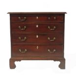 A Georgian mahogany chest of drawers, fitted four graduated long drawers, raised on bracket feet,