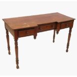 A 19th century mahogany inverted break front washstand, fitted three frieze drawers,