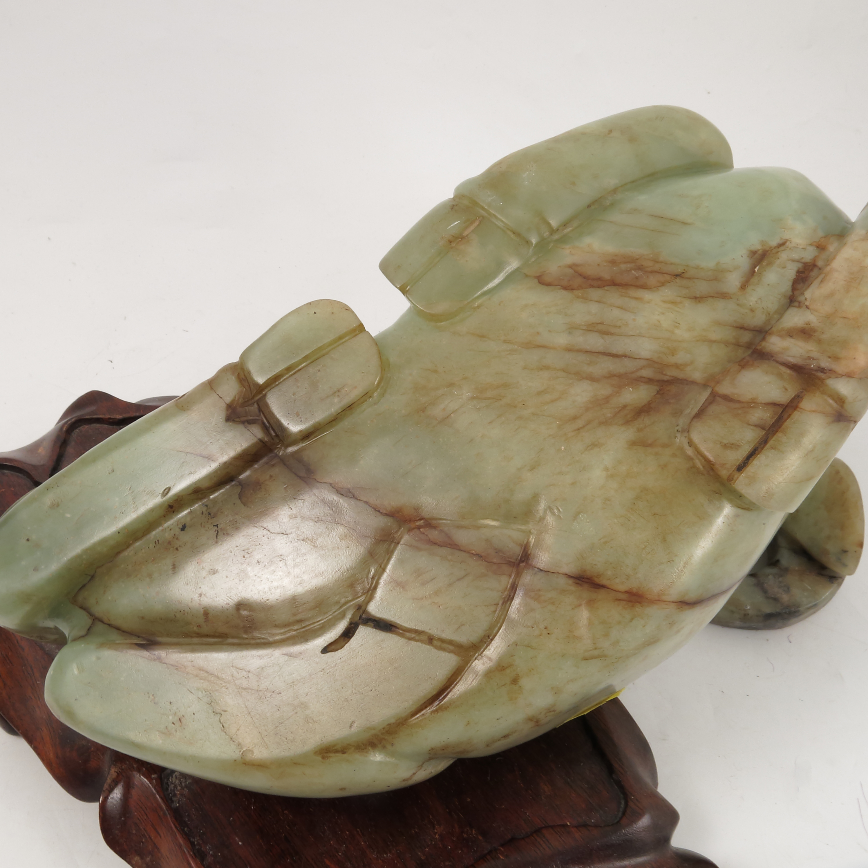 A green stone carved study, of a recumbent buffalo, length 12ins, - Image 2 of 2