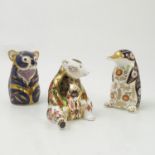 Three Royal Crown Derby paperweight, modelled as a platypus, 1988, a seated bear,