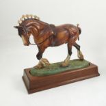 A Hereford Fine China Ltd, limited edition model, of a shire horse with wooden plinth base,