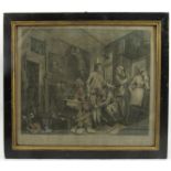 A black and white Hogarth print, The Rake's Progress,