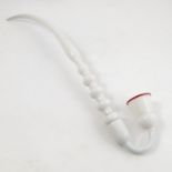 A 19th century milk glass pipe, with knopped stem, with red line to bowl,