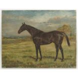 W Wasdell Trickett, oil on canvas, Night Auk II, study of a dark bay horse in landscape, dated 1927,