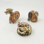 Three Royal Crown Derby paperweights, modelled as a dragon, 1988,