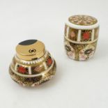 A Royal Crown Derby collared drum shaped table lighter, and another of gourd shape form,