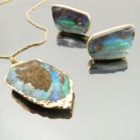 A pair of boulder opal ear studs, the rectangular shaped stones, 2.