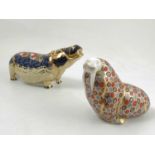 A Royal Crown Derby paperweight, Hippopotamus, gold stopper, dated 2011,