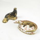 A Royal Crown Derby paperweight, Sea Lion, gold stopper dated 2010,