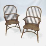 A pair of elm seated spindle back Windsor chairs,