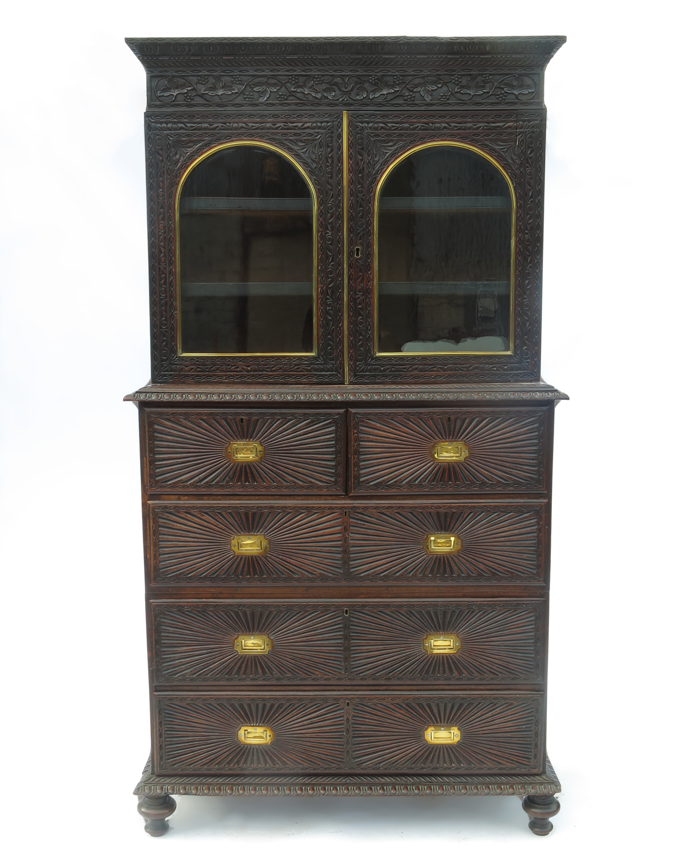 An Indian campaign bookcase chest,