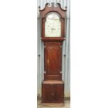 A late Georgian oak long case clock, with arched enamel dial by Rogers of Dudley,