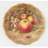 A Fine Bone China England plate, hand painted with fruit to a mossy background by Budd,