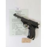 German Walther P38 / P19mm Semi Automatic Pistol, No. 103867 with deactivation certificate