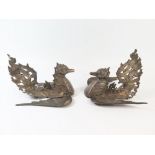 An Unusual Pair of Eastern White Metal Shoulder Decorations in the form of birds, 596g, 18cm long (