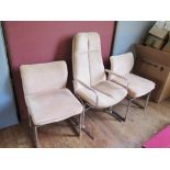 A Pair of Pieff _ Worcestershire _ Tubular Metal Chairs and matching high back open arm chair