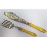 A Set of Victorian Silver and Ivory Handled Fish Servers, Sheffield 1883, Levesley Brothers (fork