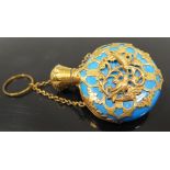 A Turquoise Glass and Gilt Metal Mounted Scent Bottle