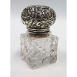 A Silver Topped Pressed Glass Inkwell