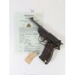 German Walther P38 9mm Semi Automatic Pistol, No. 8558 with deactivation certificate