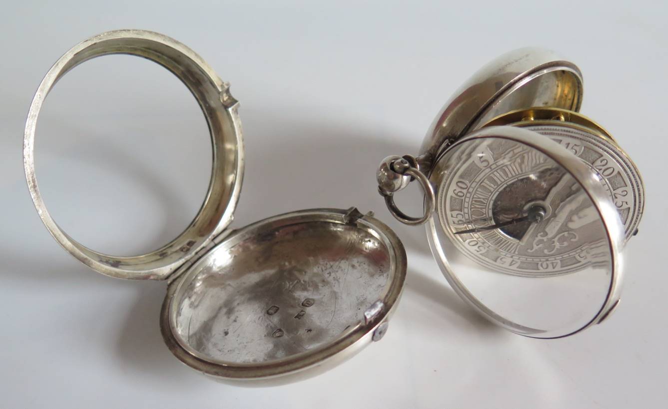 A Rd. Foot - Faversham Night & Day Silver Pair Cased Pocket Watch with chain driven fusee verge - Image 4 of 4