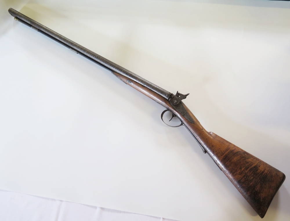 Samuel Nock _ A Nineteenth Century Muzzle Loading Hammer Percussion Shotgun, stock with old worm