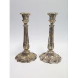 A Pair of Loaded White Metal Candlesticks, 23cm