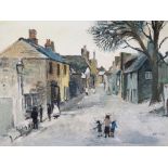 Fred Yates _ Yealmpton Village Scene with figures, oil on board, 72 x 52cm, framed