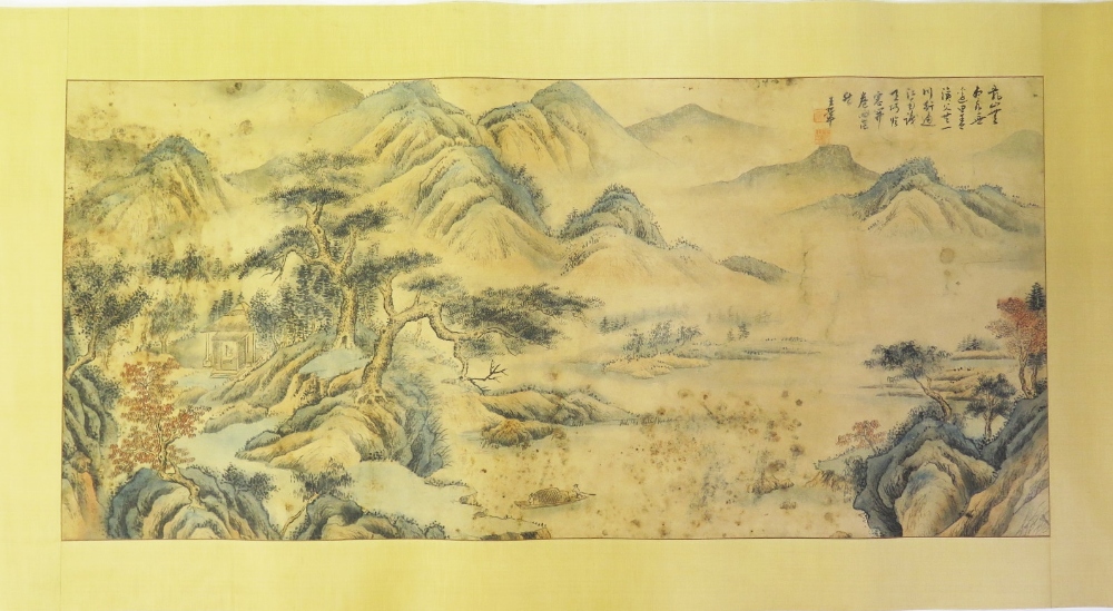 A Chinese Scroll Watercolour (image 92 x 42cm)