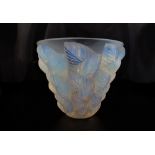 R. Lalique _ An Opalescent Glass Moissac Vase with stylised leaf moulded decoration, engraved mark