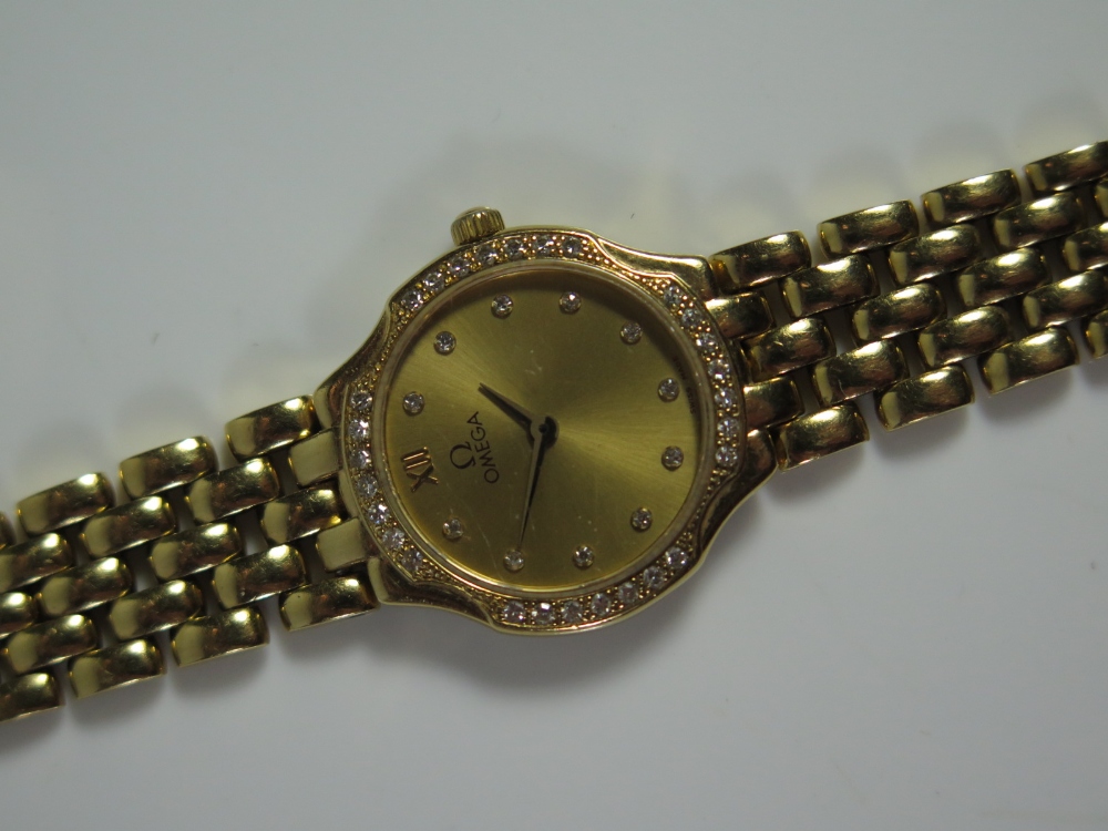 An Omega 18ct Gold and Diamond Lady's Wristwatch decorated with 39 diamonds, 44.6g in Goldsmiths - Image 2 of 2