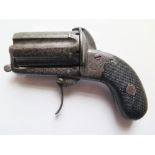 A Nineteenth Century Pepperpot Six Shot Rim Fire Revolver with chased foliate decoration, 11.5cm,