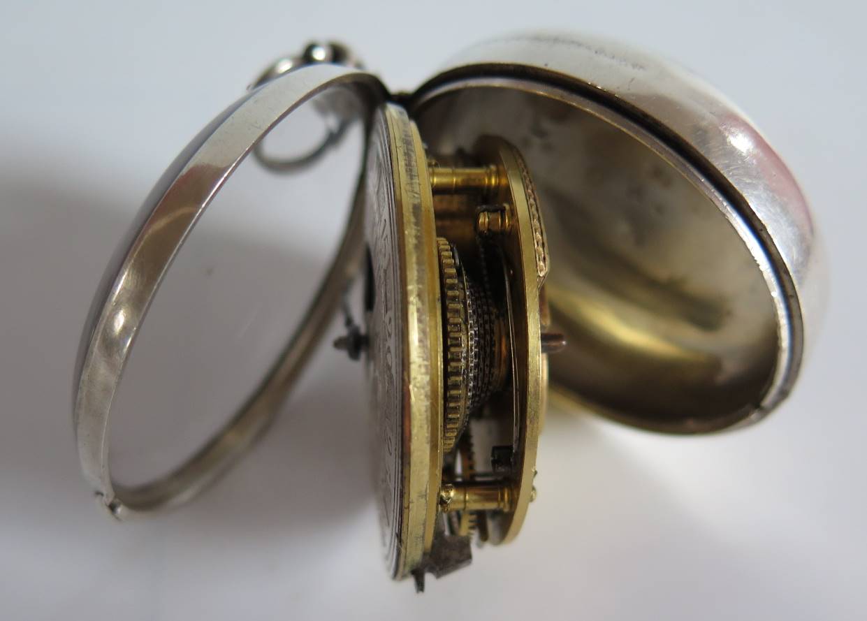 A Rd. Foot - Faversham Night & Day Silver Pair Cased Pocket Watch with chain driven fusee verge - Image 3 of 4