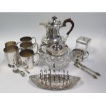 A Selection of Electroplated Silver Ware including coffee pot, toast rack etc
